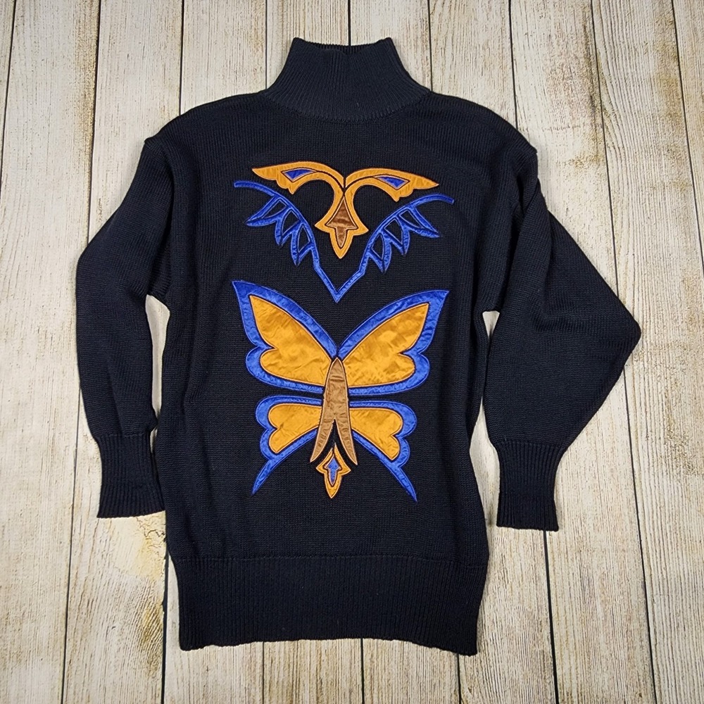 VTG‎ Mondi Knit Pullover Mock Turtleneck Sweater 38 | butterfly whimsical fairy